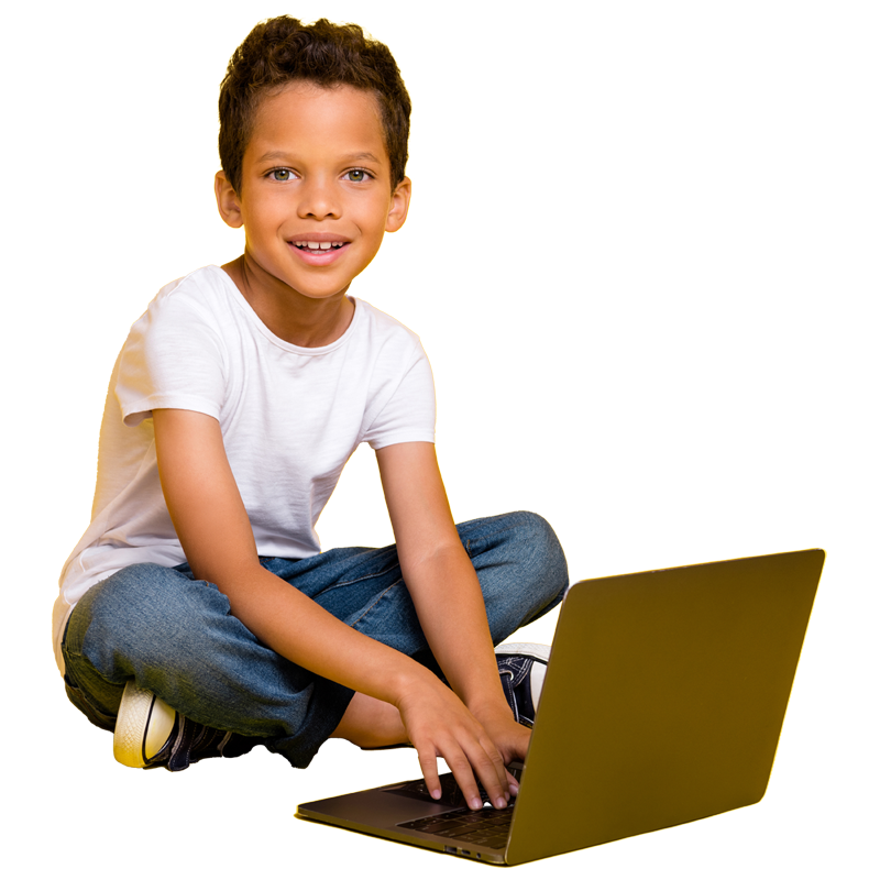 A boy using a laptop