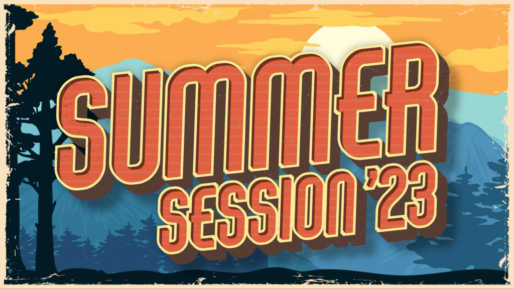 "Summer Session '23" on an illustrated forest background