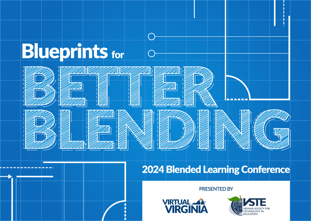 Blueprint illustration with the text Blueprints for Better Blending: 2024 Blended Learning Conference