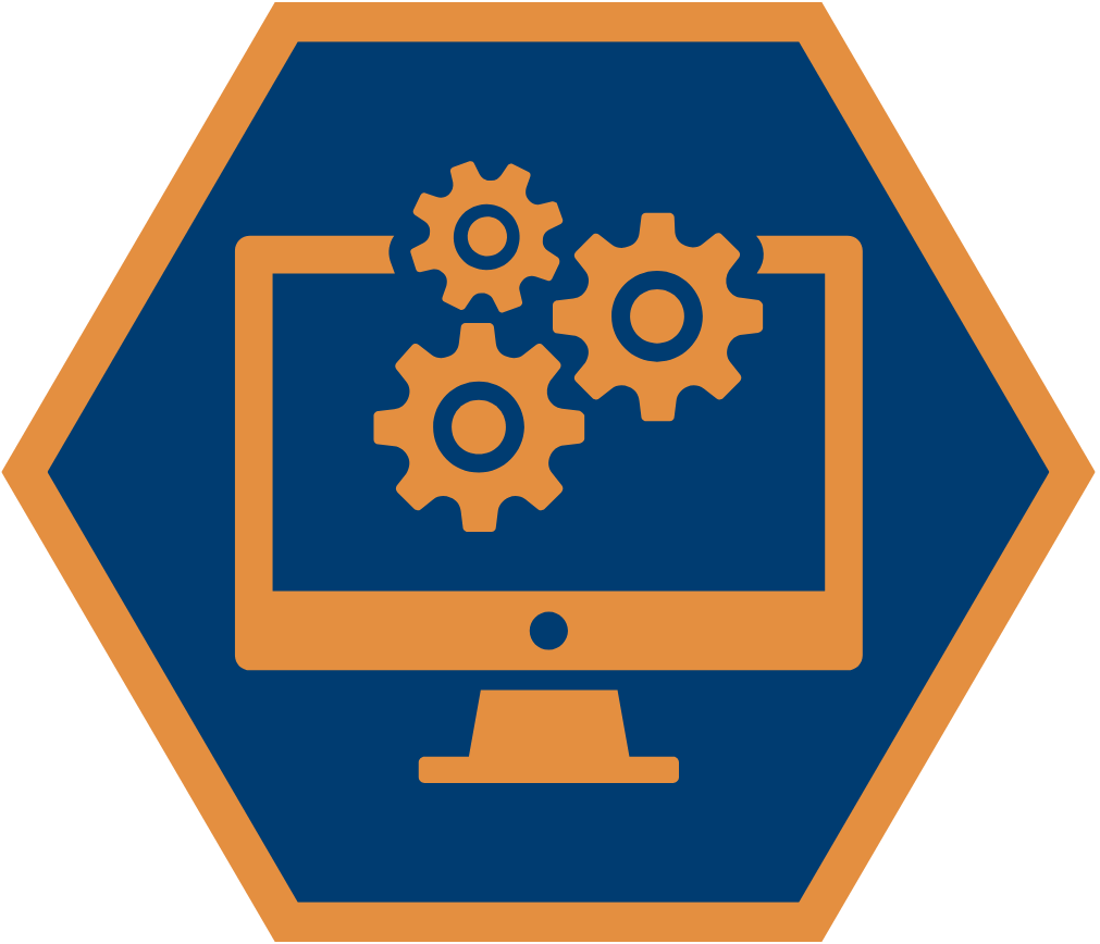 Outreach and LMS hexagon with computer with gears