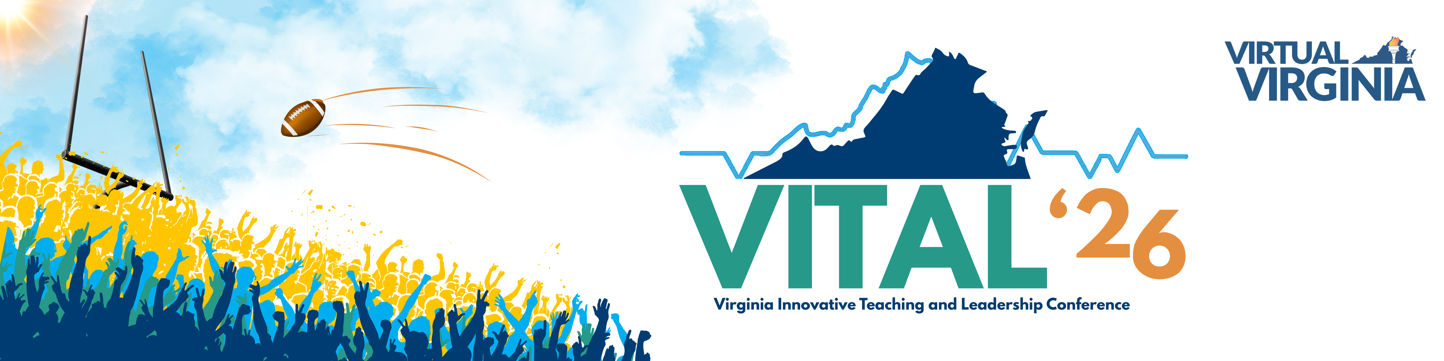 VITAL 26 logo above a crowd and a football goal post