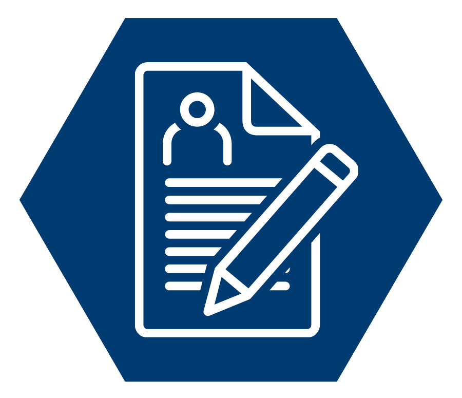 Enrollment Hexagon with paper and pencil icon