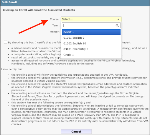 Select the Course name.
