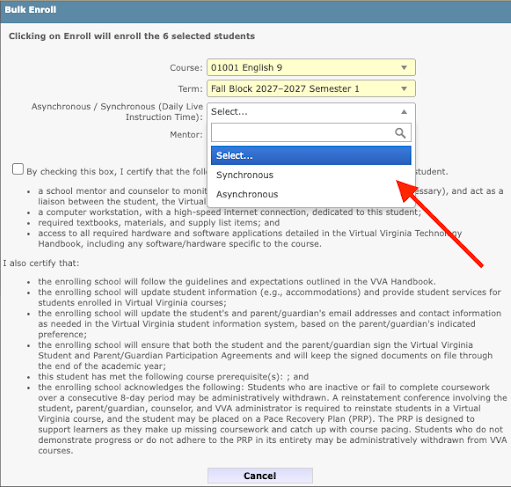 Select Synchronous or Asynchronous.