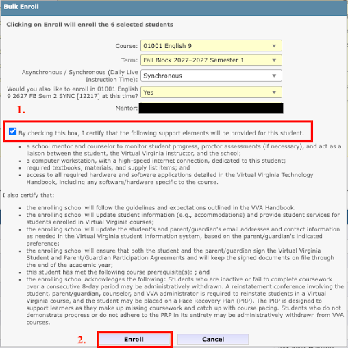 Check the Enrollment Verification box, then click the Enroll button.