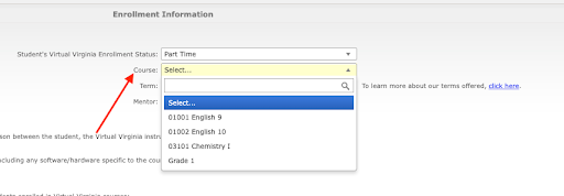 Select the Course Name form the drop-down menu