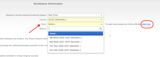Select the required academic terms from the dropdown menu.